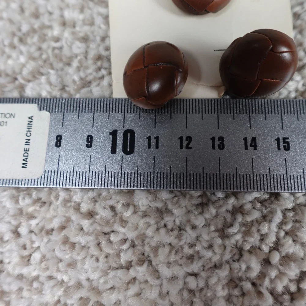 Vintage Majesty Brown Woven Leather Look Buttons Set of 3 Shank Back 3/4 Inch